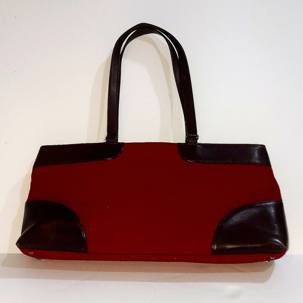 Vintage Banana Republic Burgundy Wool & Brown Leather Bag.